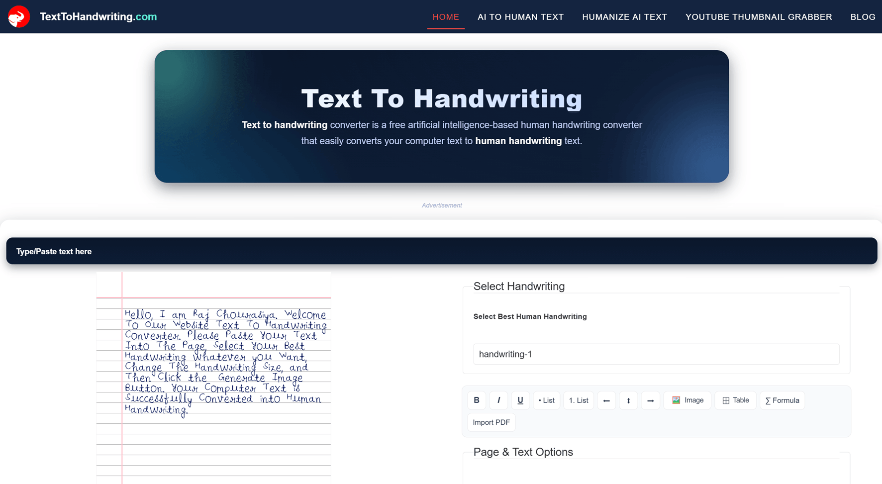 text to handwriting